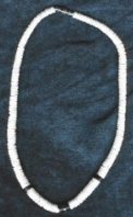 Necklace: White puka shell with black beads
