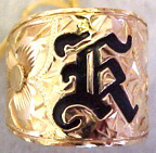 RING: Initial,  black enamel, 14K gold, 10, 12, 15, 18mm