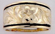 RING: Plumeria scroll design with black edging, 8, 10, 12, 15mm