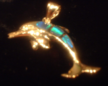 PENDANT:  14K Dolphin w/ Blue Opal
