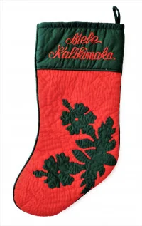Christmas Stocking: Hawaiian Quilted Christmas Stocking with Hibiscus - Model 6 - Product Image
