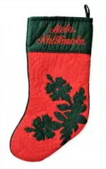 Christmas Stocking: Hawaiian Quilted Christmas Stocking with Hibiscus - Model 6 - Product Image