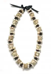 Lauhala: Box lei with Cowrie Shells and Koa Seeds - Product Image
