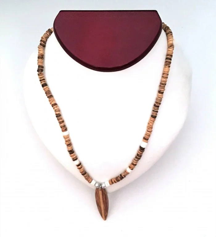 Necklace: Surfboard pendant on coconut shell  - Product Image