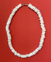 Necklace: White Surfer's Hand-Strung Big Shell - Long - Model 2 - Product Image