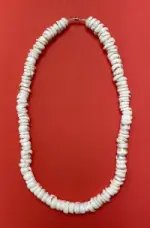 Necklace: White Surfer's Hand-Strung MEGA Puka Shell - Long - Product Image