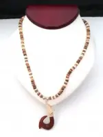 Necklace: Wooden Fishhook Pendant on Coconut - Product Image