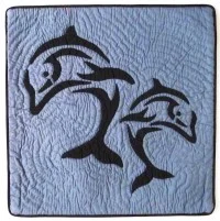 Pillow Covering: Dual Dolphins in Navy/Slate Blue - Product Image