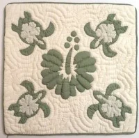 Pillow Covering: Sea Turtles & Hibiscus in Light Green/White - Product Image