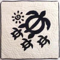 Pillow Covering: Sea Turtles & Sun in Navy/White - Product Image