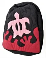 Quilted Backpack: Black with Pink Sea Turtle - Medium Size 