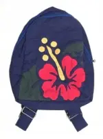Quilted Backpack: Blue w/ Red Hibiscus - Medium Size - Product Image