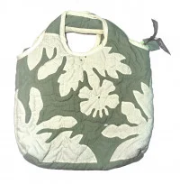 Quilted Purse - Cream Hibiscus on Olive Green - Product Image
