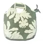 Quilted Purse - Cream Hibiscus on Olive Green - Product Image