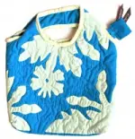 Quilted Purse - White Hibiscus on Bright Blue 