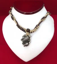 Sea Turtle Necklace - Double Etched Full Shell - Product Image