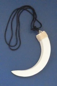 Single Boar's Tooth Necklace: Raffia Tip - Extra Long